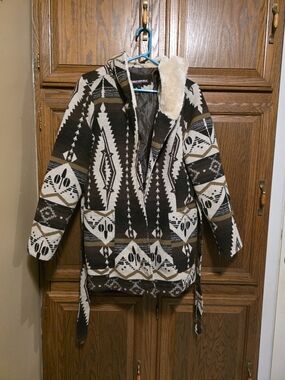 Urban Republic Women's Aztec Hooded Coat - Brown, Cream & Black